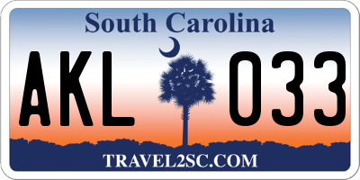 SC license plate AKL033