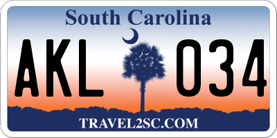 SC license plate AKL034