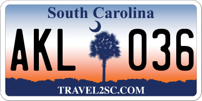 SC license plate AKL036