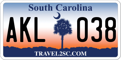 SC license plate AKL038