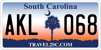 SC license plate AKL068