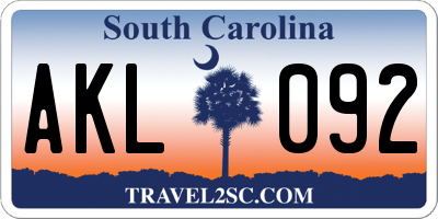 SC license plate AKL092