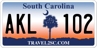 SC license plate AKL102