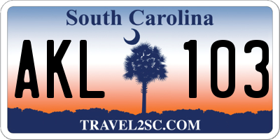 SC license plate AKL103