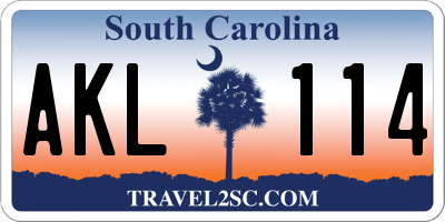 SC license plate AKL114