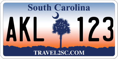 SC license plate AKL123