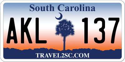 SC license plate AKL137