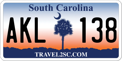 SC license plate AKL138