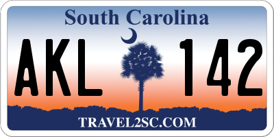 SC license plate AKL142