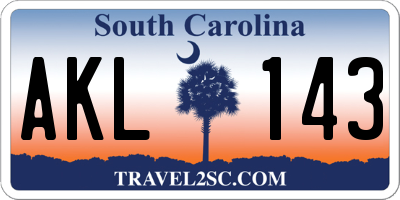 SC license plate AKL143