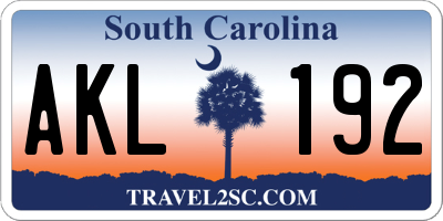 SC license plate AKL192