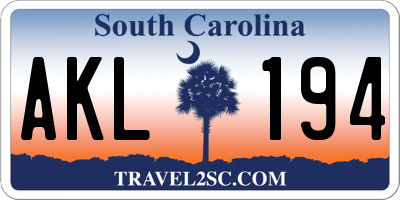 SC license plate AKL194