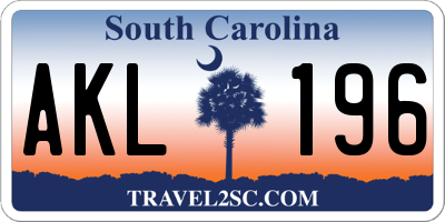 SC license plate AKL196