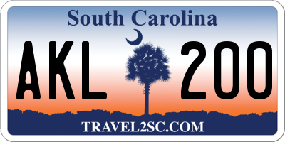 SC license plate AKL200