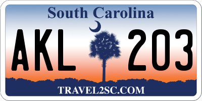 SC license plate AKL203