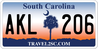 SC license plate AKL206