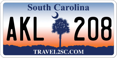 SC license plate AKL208