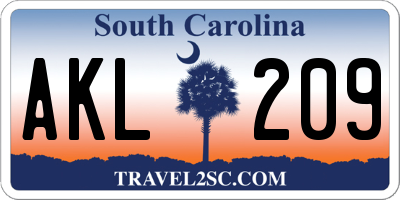 SC license plate AKL209