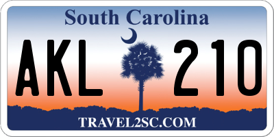 SC license plate AKL210