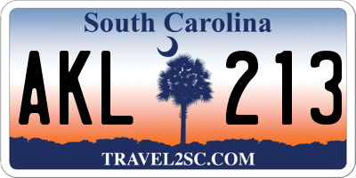 SC license plate AKL213