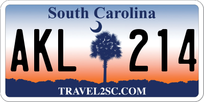 SC license plate AKL214