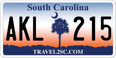 SC license plate AKL215