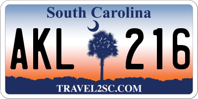 SC license plate AKL216