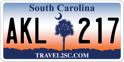 SC license plate AKL217
