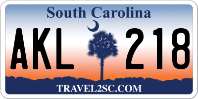 SC license plate AKL218