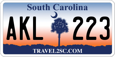 SC license plate AKL223