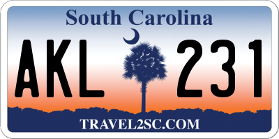 SC license plate AKL231