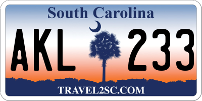 SC license plate AKL233