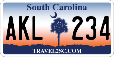 SC license plate AKL234