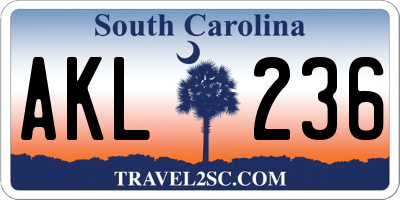 SC license plate AKL236