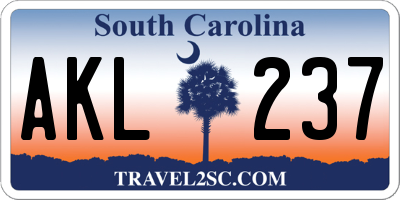 SC license plate AKL237