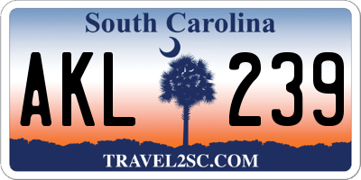 SC license plate AKL239