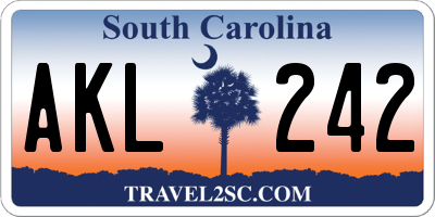 SC license plate AKL242