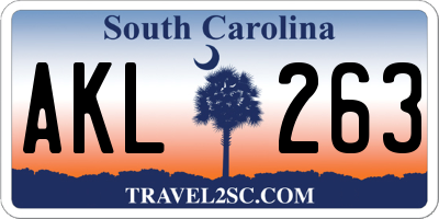 SC license plate AKL263
