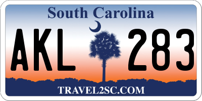 SC license plate AKL283