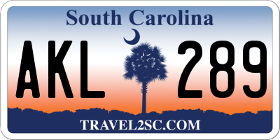 SC license plate AKL289