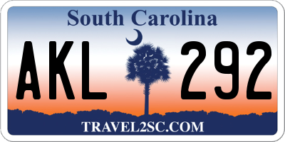 SC license plate AKL292