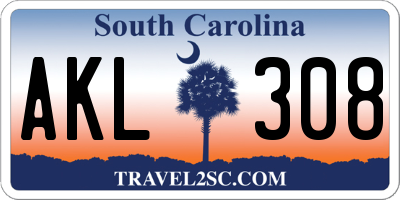 SC license plate AKL308