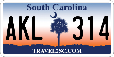 SC license plate AKL314