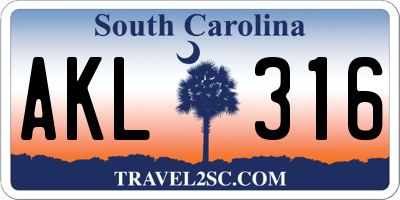 SC license plate AKL316