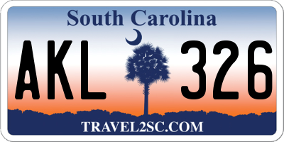 SC license plate AKL326
