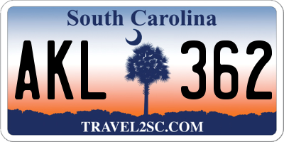 SC license plate AKL362