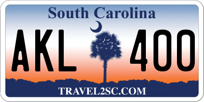 SC license plate AKL400