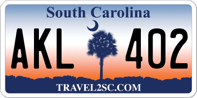 SC license plate AKL402