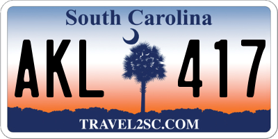 SC license plate AKL417
