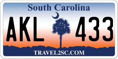 SC license plate AKL433
